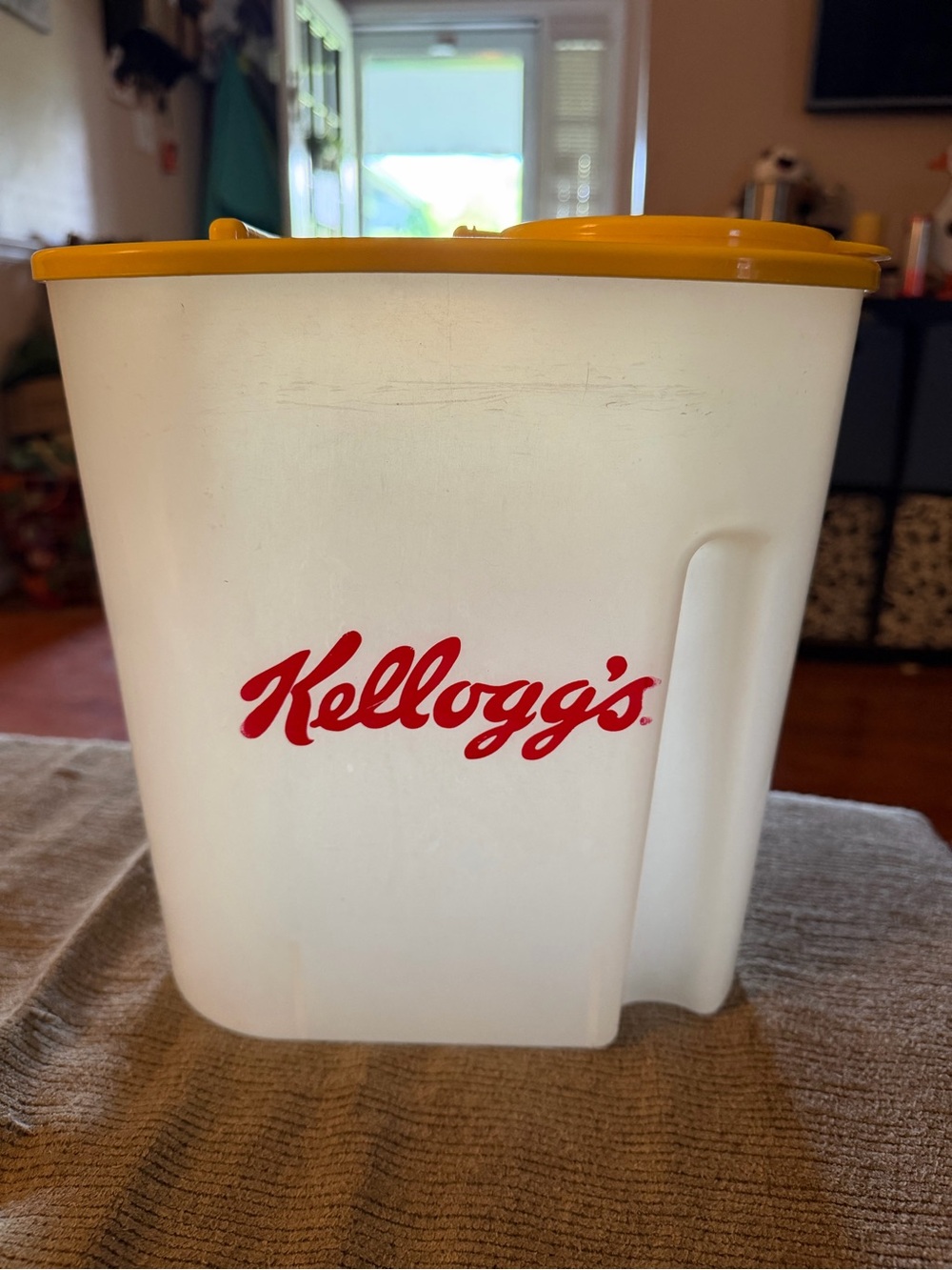 Vintage Kellogg's White & Yellow Cereal Dispenser
